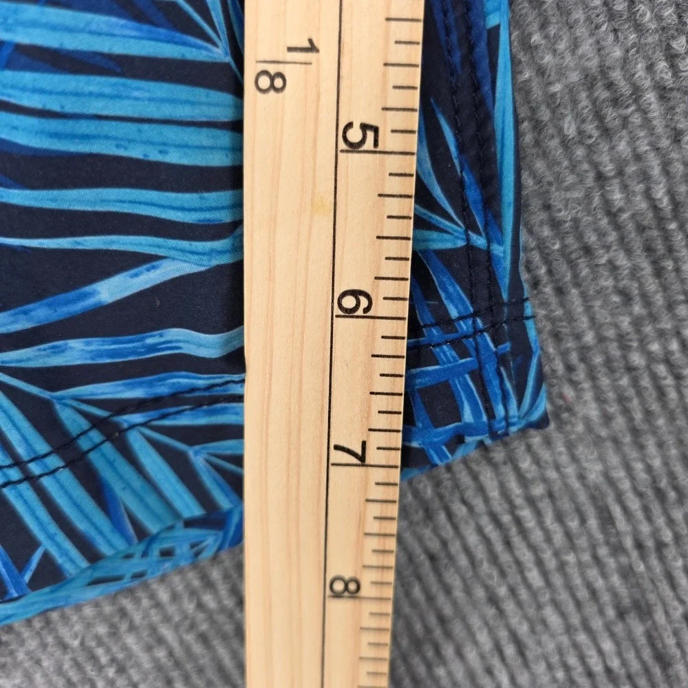 Speedo Mens Blue Tropical Palm Leaf Print Swim Trunks Size Large Zipper Pocket